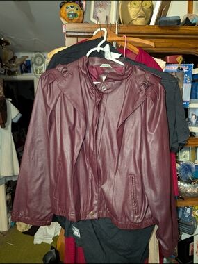 Women’s Burgundy Faux Leather Bomber Jacket